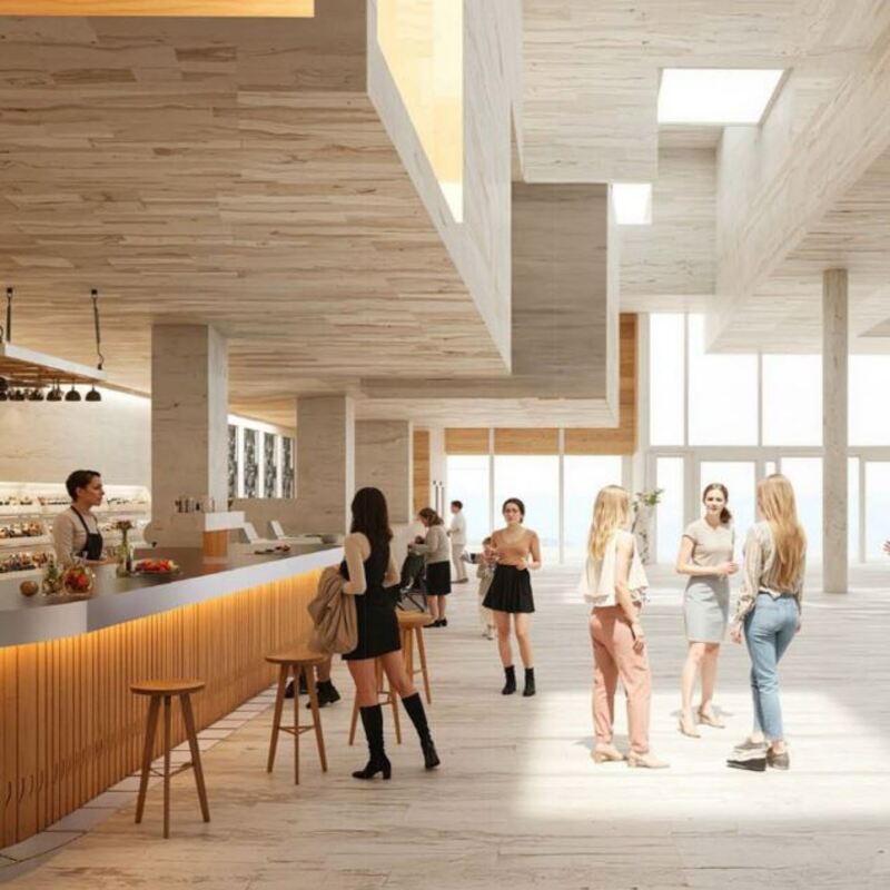 perspective de réaménagement d'un hall d'entrée d'un cinéma